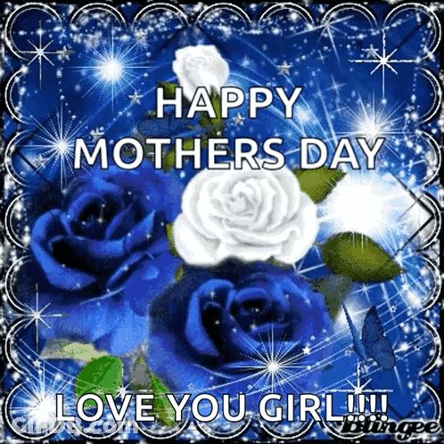 Mother's Day Card With Blue And White Roses GIF