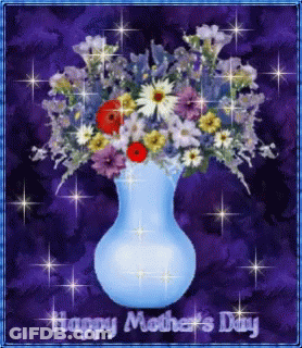 Mother's Day Card With Blue Vase And Flowers GIF