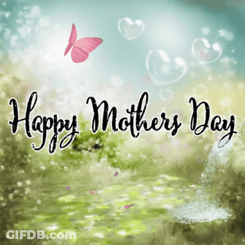 Mother's Day Card With Butterfly And Bubbles GIF