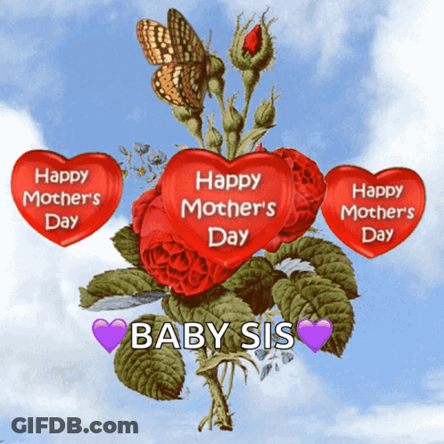 Mother's Day Card With Butterfly And Hearts GIF
