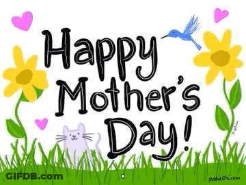 Mother's Day Card With Cat Flowers Hearts GIF