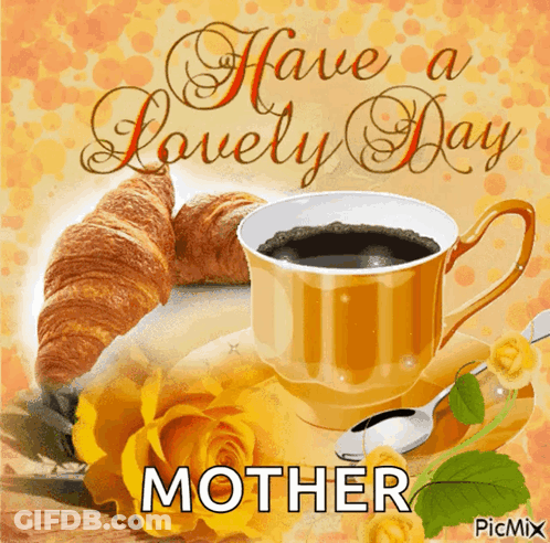 Mother's Day Card With Coffee Croissant And Roses GIF