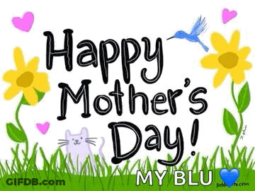Mother's Day Card With Flowers Hearts Cat Bird GIF