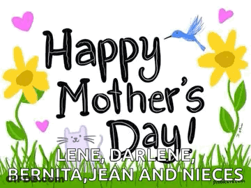 Mother's Day Card With Flowers Hearts Cat Hummingbird GIF