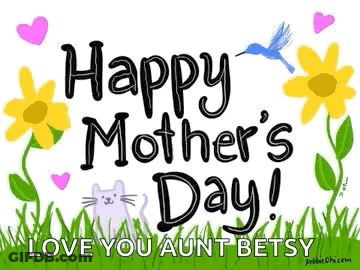 Mother's Day Card With Flowers Hearts Cat GIF
