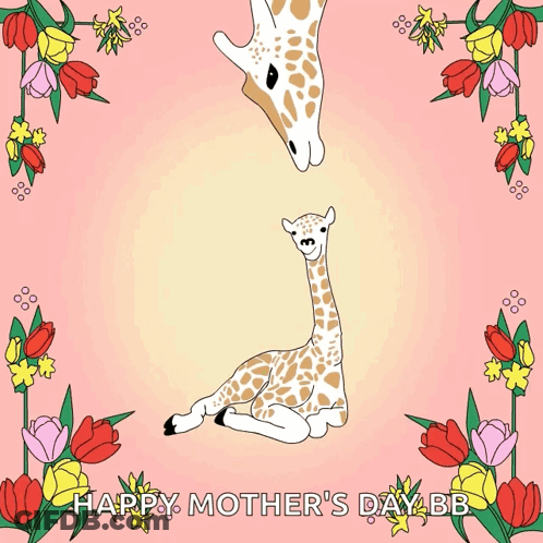 Mother's Day Card With Giraffe And Baby GIF