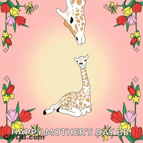 Mother's Day Card With Giraffe And Baby GIF