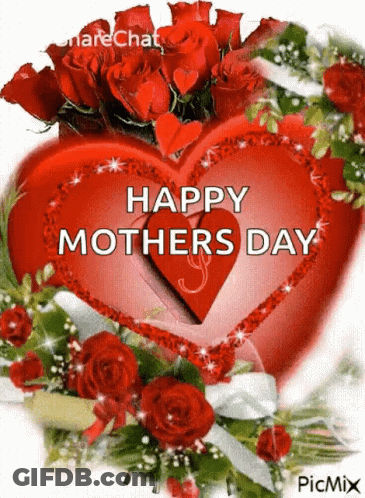 Mother's Day Card With Heart And Roses GIF
