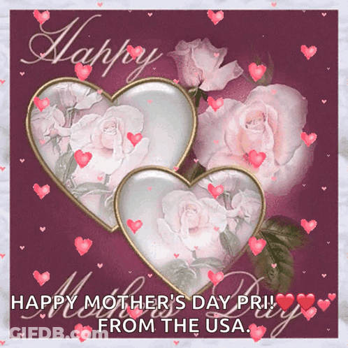 Mother's Day Card With Hearts And Roses GIF