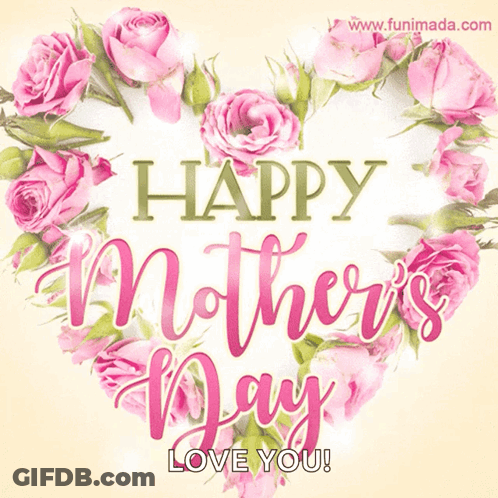 Mother's Day Card With Pink Roses Heart GIF