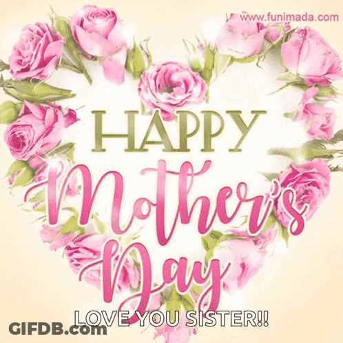 Mother's Day Card With Pink Roses Heart GIF