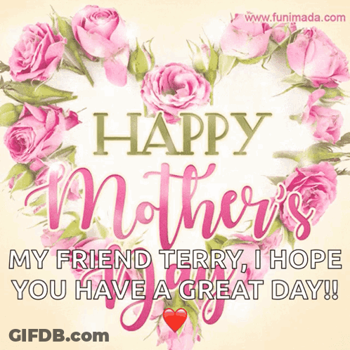 Mother's Day Card With Pink Roses Heart GIF