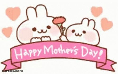 Mother's Day Card With Rabbits Hearts GIF