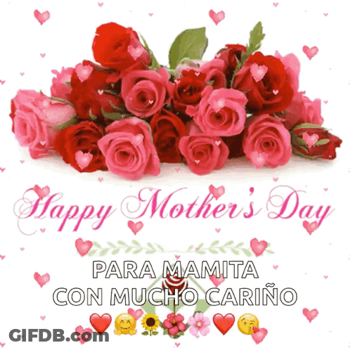 Mother's Day Card With Roses And Hearts GIF