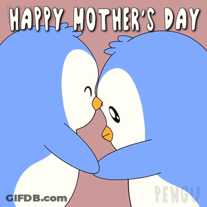 Mother's Day Card With Two Blue Penguins Hugging GIF