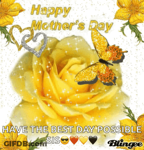 Mother's Day Card With Yellow Flowers And Butterflies GIF