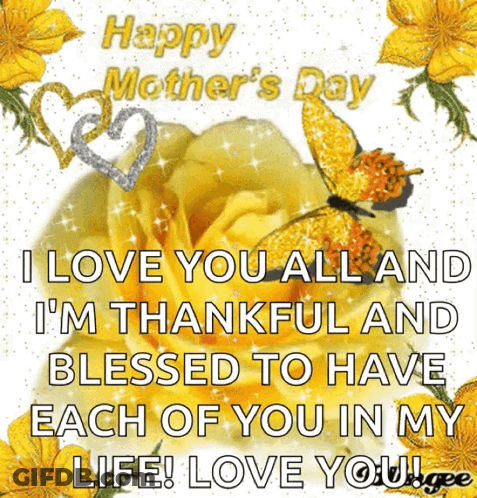 Mother's Day Card With Yellow Rose And Butterflies GIF