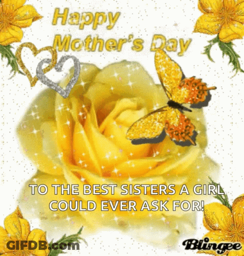 Mother's Day Card With Yellow Rose And Butterflies GIF