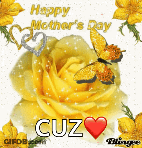 Mother's Day Card With Yellow Rose And Butterflies GIF