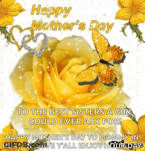 Mother's Day Card With Yellow Rose And Butterflies GIF