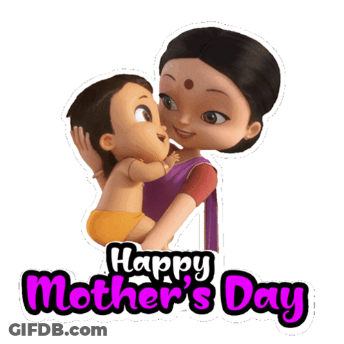 Mother's Day Cartoon Woman Holding Baby GIF