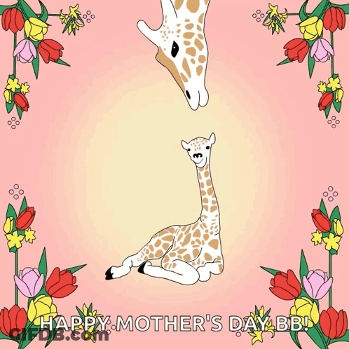 Mother's Day Giraffe And Baby Card GIF