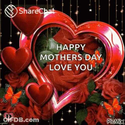 Mother's Day Greeting Card With Hearts And Roses GIF