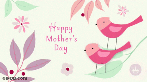 Mother's Day Greeting Card With Pink Birds And Flowers GIF