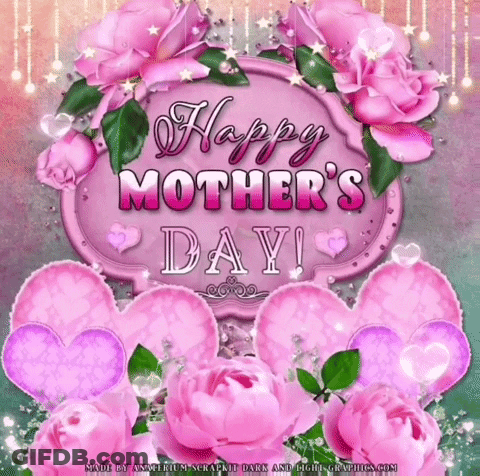 Mother's Day Greeting Card With Pink Flowers And Hearts GIF