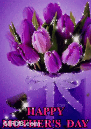 Mother's Day Greeting Card With Purple Tulips GIF