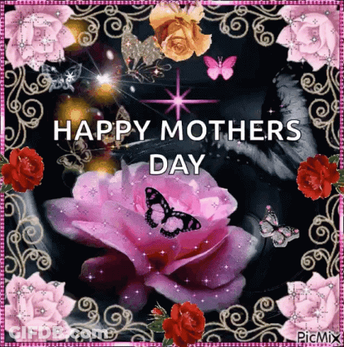 Mother's Day Greeting Card With Roses And Butterflies GIF