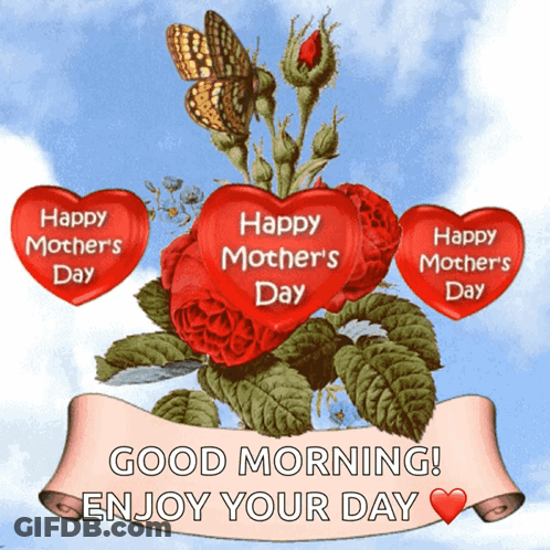 Mother's Day Greeting Card With Roses And Hearts GIF