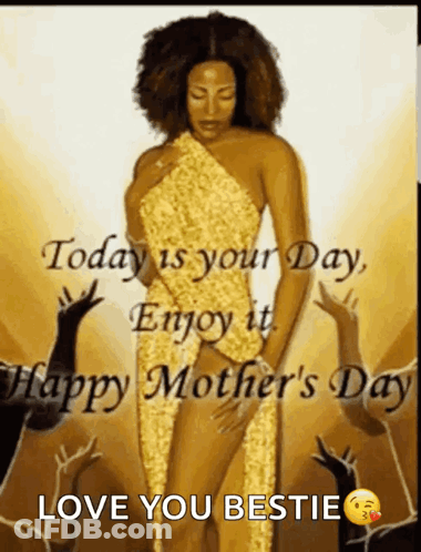 Mother's Day Greeting Card Woman In Gold Dress GIF