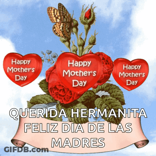 Mother's Day Greeting With Hearts And Flowers GIF