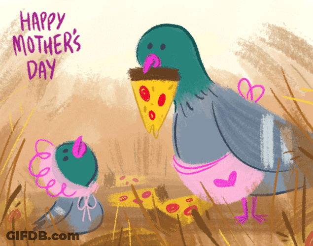 Mothers Day Funny Duck Handing Pizza GIF