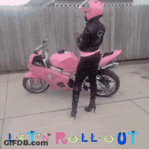 Motorcycle Girl Rider Pink Let's Roll Out GIF