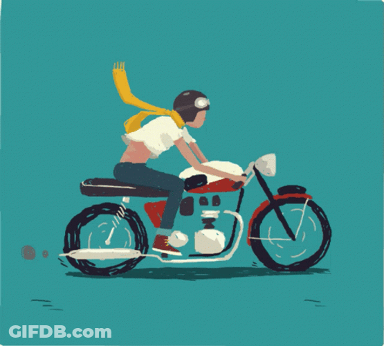Motorcycle Girl Riding In The Wind Animation GIF
