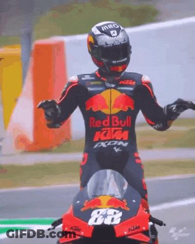 Motorcycle Racer In Red Bull KTM Suit GIF
