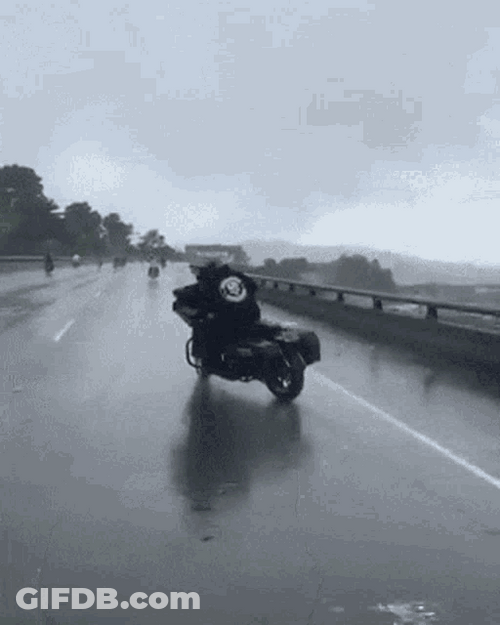Motorcycle Skidding In A Rain Cool GIF