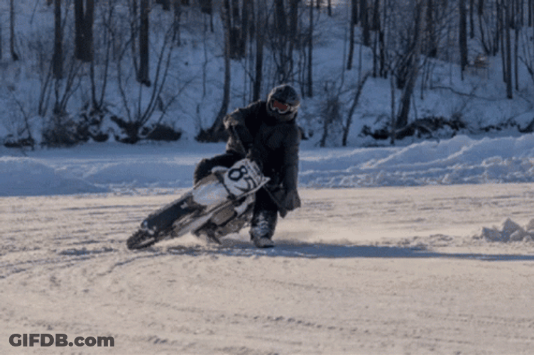 Motorcycle Slipping On Ice While On Race GIF