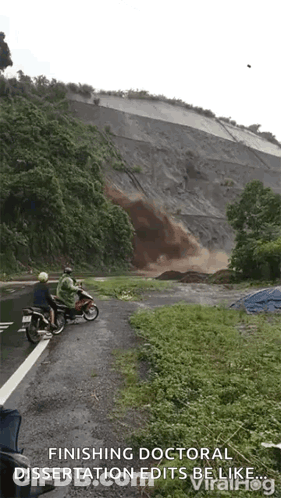 Motorcyclists Riding Past Rock Slide GIF