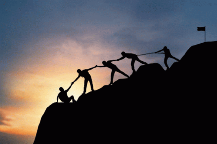 Mountain Climbers Reached The Peak Together GIF