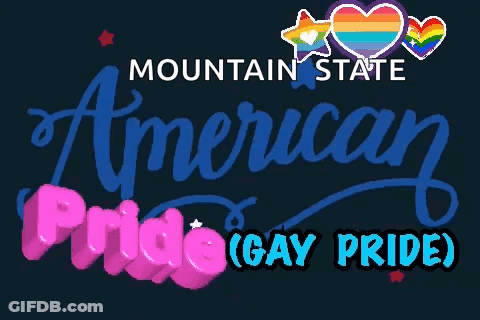 Mountain State American Pride Logo With Rainbow Hearts And Stars GIF