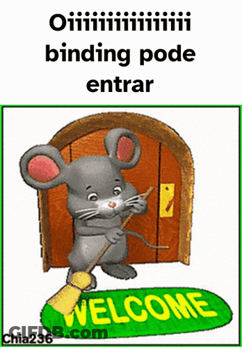 Mouse Holding Broom Welcome Sign GIF
