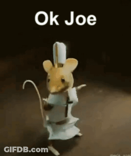 Mouse In Chef Hat Holding Cane Saying Ok Joe GIF