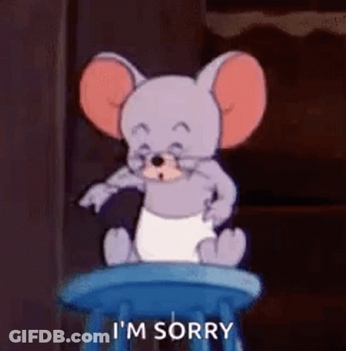 Mouse In Diaper On Stool Saying I'm Sorry GIF