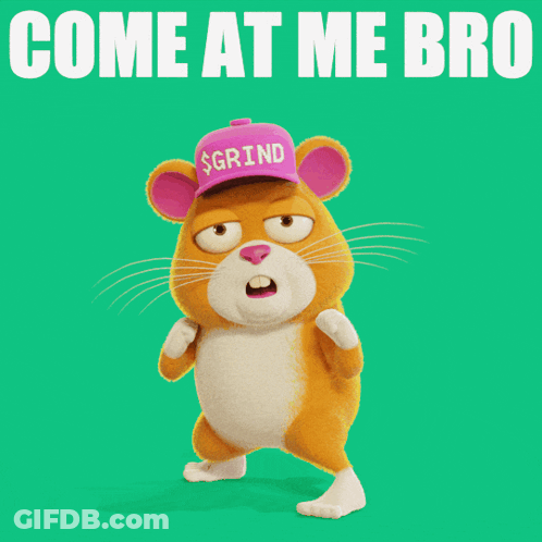 Mouse In Pink Hat Saying Grind GIF