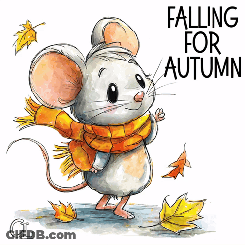 Mouse In Scarf Falling For Autumn GIF