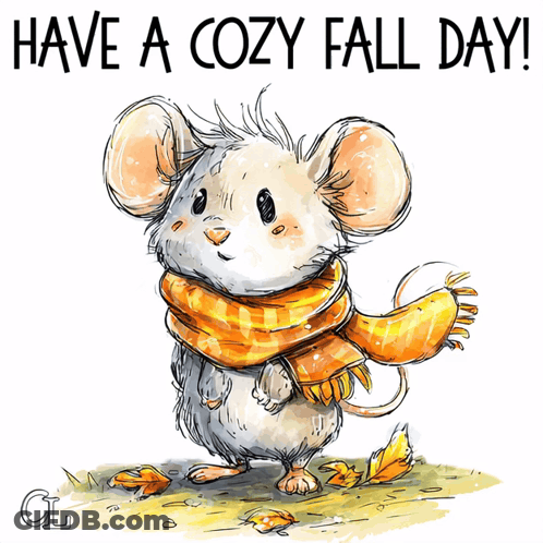 Mouse In Scarf Saying Have A Cozy Fall Day GIF
