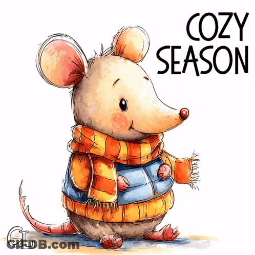 Mouse In Sweater And Scarf Cozy Season GIF